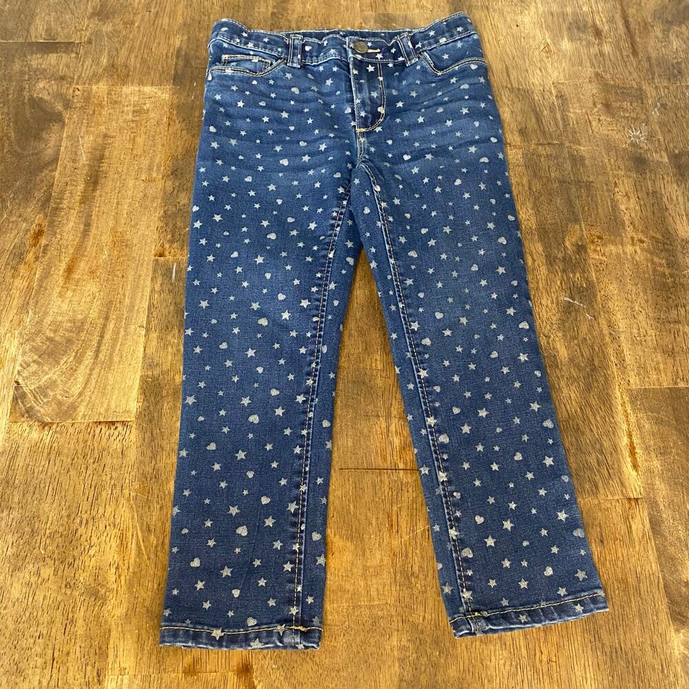 Okie Dokie dark‎ wash denim silver stars hearts girls boot cut jeans SIZE 4T